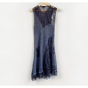 Sarah Santos Womens Wool Open Knit Lace Midi Dress Sz XL Blue Pockets Lagenlook
